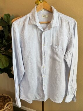 Hartford 100% Linen Alternative Classics Blue Stripe Button Shirt Men’s 2XL Slim